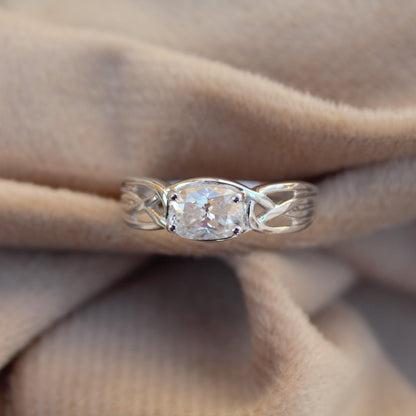 Art Deco Wedding/Engagement Ring, Oval Moissanite Silver Ring, Vintage 925 Sterling Silver Ring, Handmade Propose Ring for Men and Women