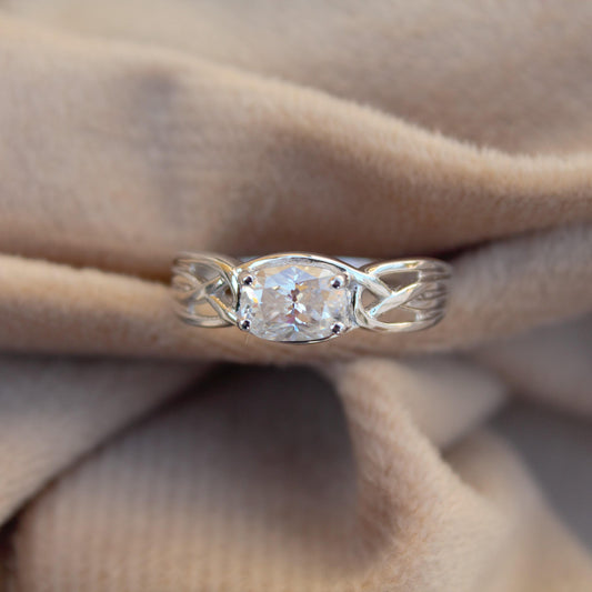 Art Deco Wedding/Engagement Ring, Oval Moissanite Silver Ring, Vintage 925 Sterling Silver Ring, Handmade Propose Ring for Men and Women