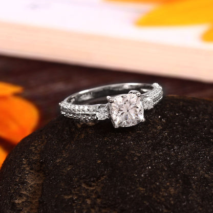 Moissanite Cushion Cut Ring, Minimalist Moissanite Jewelry, Engagement Ring For Her, D Color VVS Moissanite Gold Ring, Elegant Gold Ring