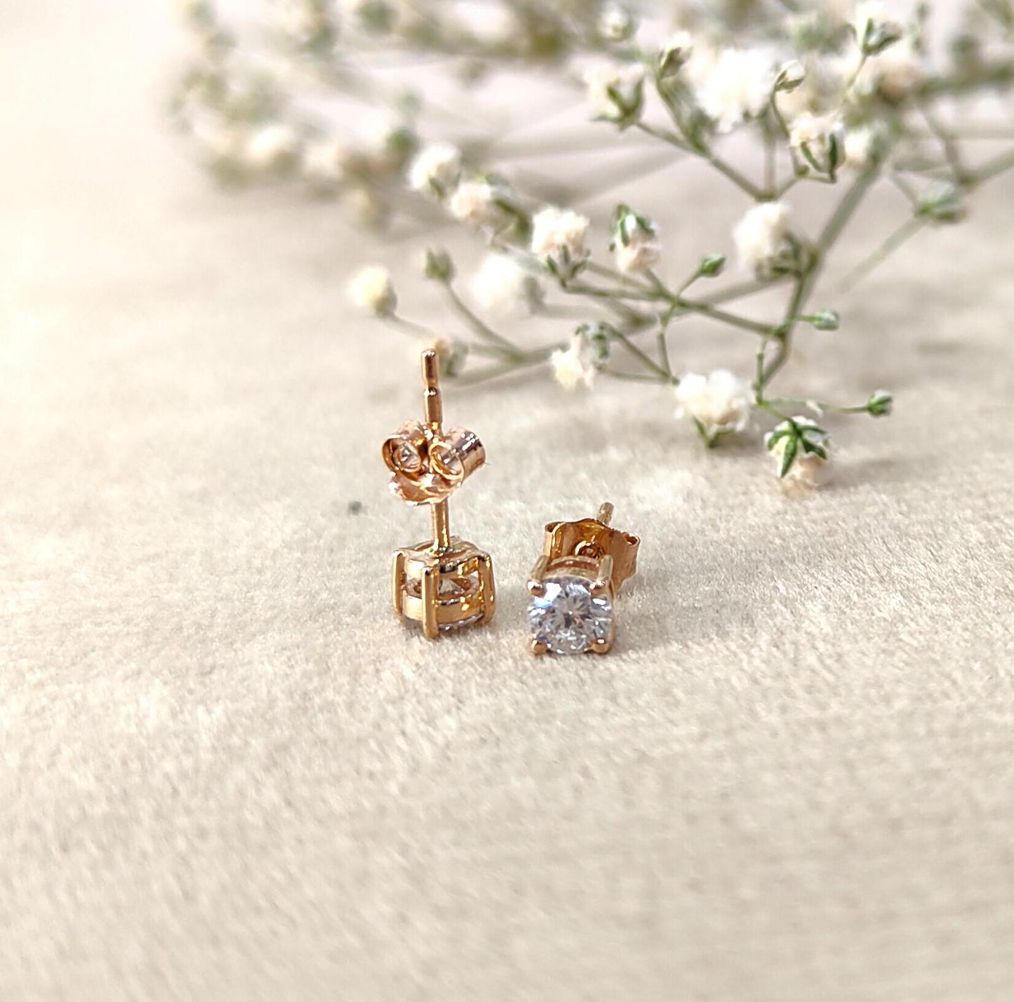 Diamond Stud Earrings, 14K Gold Minimalist Earrings, Lab Grown Diamond Round Earrings, Solid Gold Dainty Stud Earrings, Gift for Her