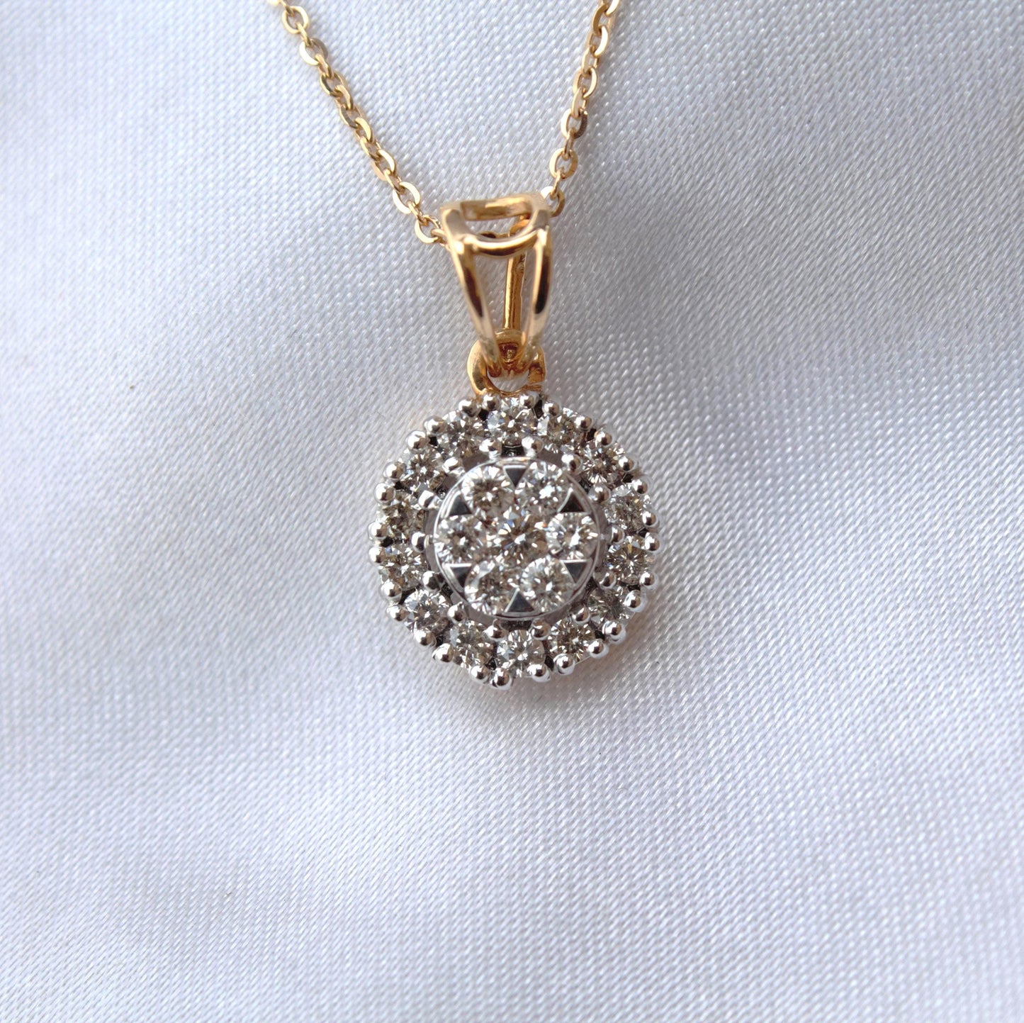 18K Gold Halo Solitaire Pendant Necklace, Real Diamond Jewelry Bridal Necklace, Dainty Gold Jewelry, Chain Necklace For Wedding Gift