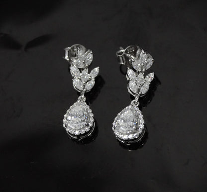 Colorless Moissanite Drop Earrings, 925 Sterling Silver Push Back Earrings, Earrings for Bride, Silver Wedding Jewelry, Perfect Gift for Her