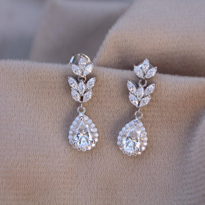 Colorless Moissanite Drop Earrings, 925 Sterling Silver Push Back Earrings, Earrings for Bride, Silver Wedding Jewelry, Perfect Gift for Her