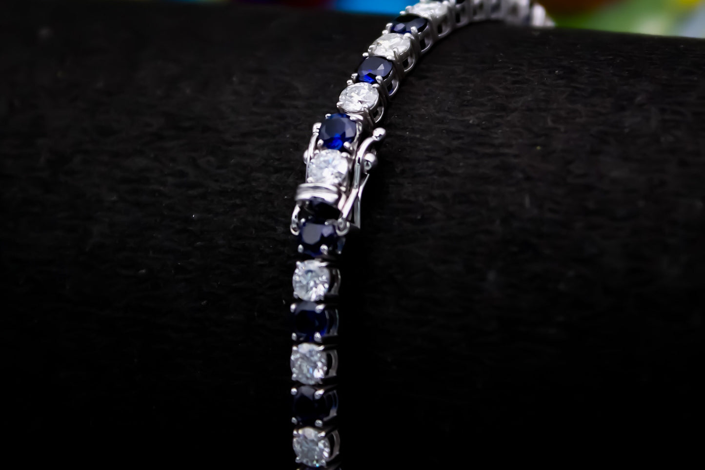 Moissanite and Lab Made Sapphire Bracelet, 3.5 mm Stones Bracelet, Moissanite Jewelry, Blue Sapphire Jewelry, Statement Elegant Bracelet