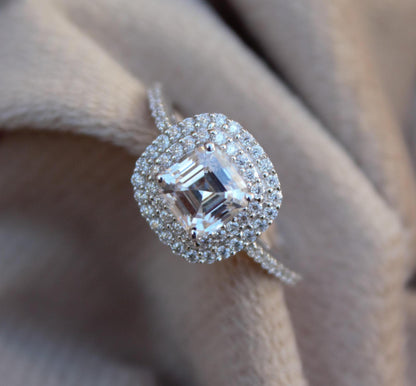 Asscher Cut Octagon Moissanite Ring, 925 Sterling Silver Ring for Men and Women, Handmade Designer Moissanite Silver Jewelry, Statement Ring