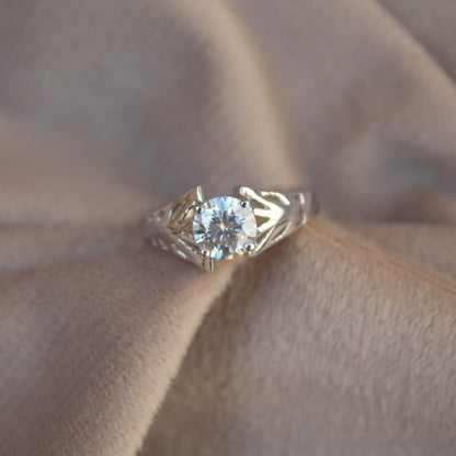 Round Cut Moissanite Stone Ring, 925 Sterling Silver Delicate Ring, Vintage Art Deco Ring, Statement Silver Ring, Prefect Anniversary Gift