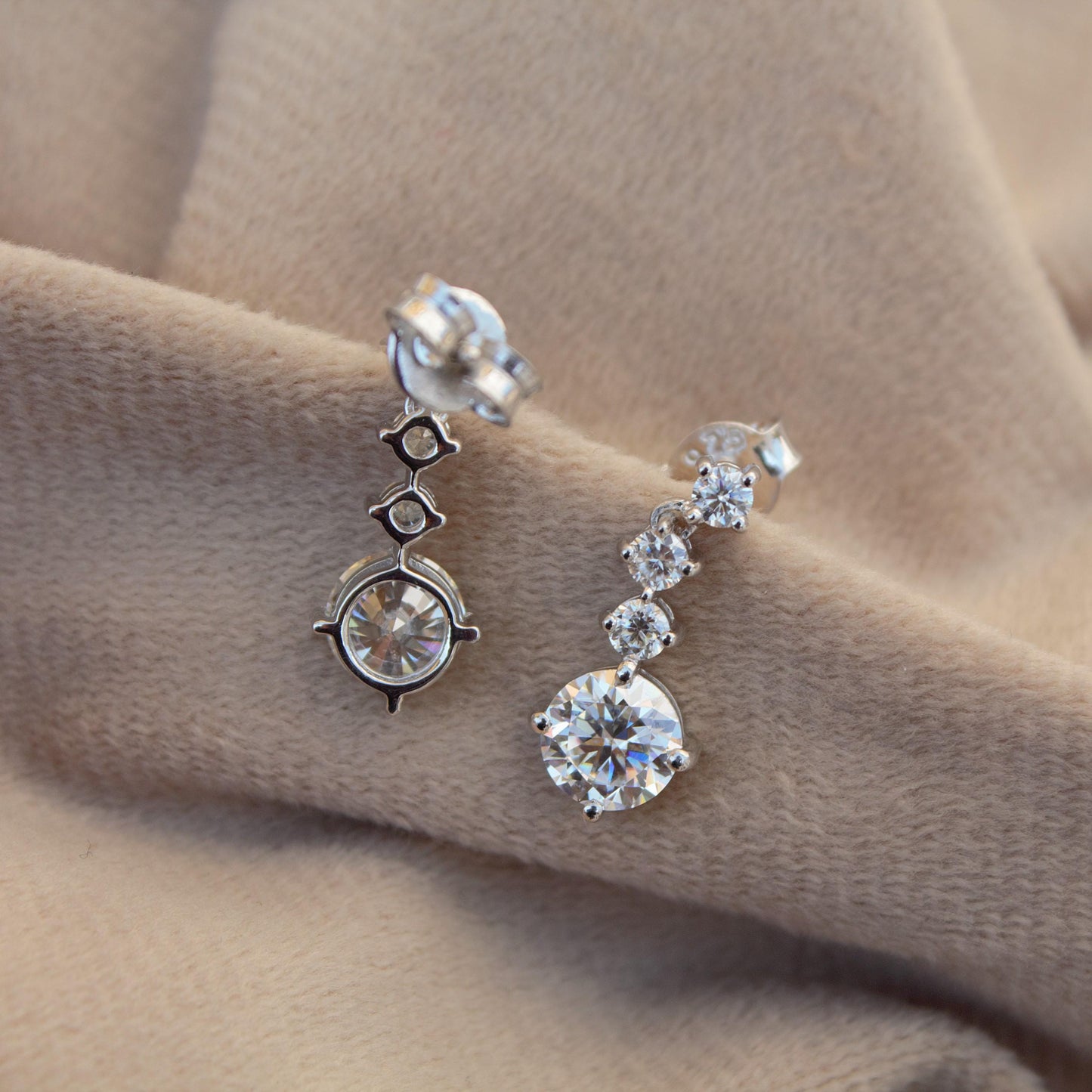 Round Cut Moissanite Silver Dangle Earrings, Push Back Silver Earrings, 925 Sterling Silver Handmade Earrings, Perfect Birthday Gift for Her