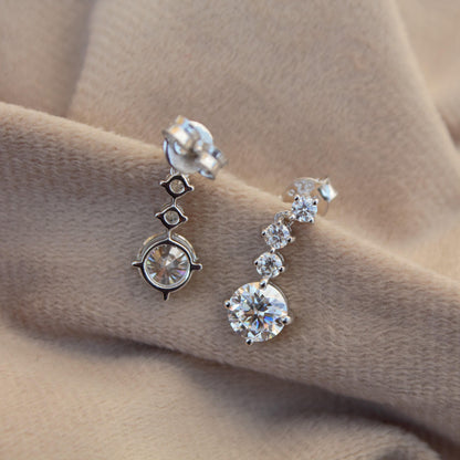 Round Cut Moissanite Silver Dangle Earrings, Push Back Silver Earrings, 925 Sterling Silver Handmade Earrings, Perfect Birthday Gift for Her