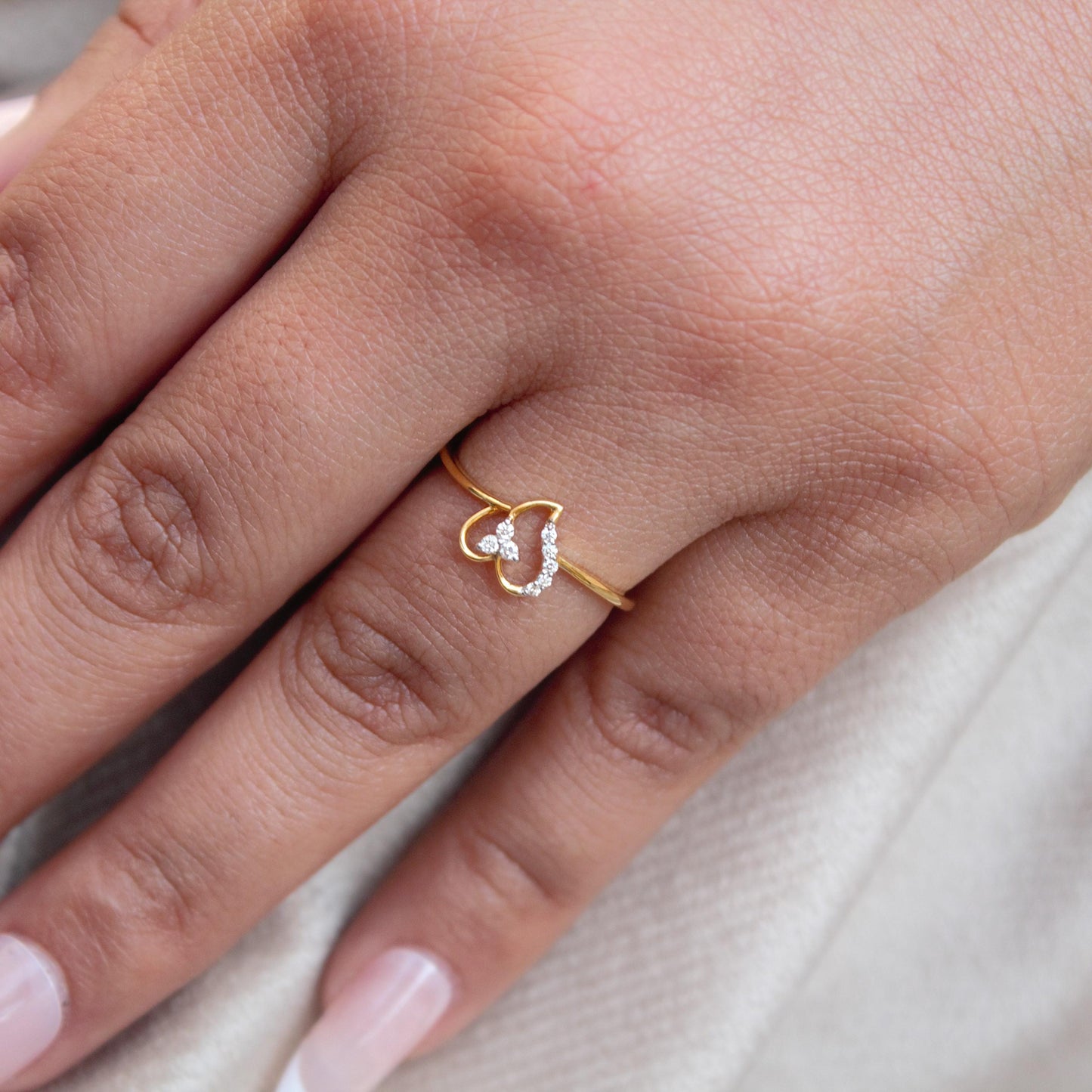 18K Solid Gold Jewelry For Gift, Minimalist Diamond Ring, IGI Certified Diamond Jewelry, April Birthstone Ring, Heart Shape Diamond Ring