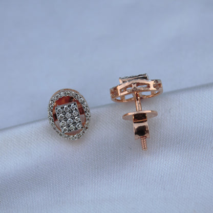 Real Diamonds Rose Gold Bridal Jewelry Set, Solid 18k Gold Pendant Necklace with Stud Earrings, Dainty Handmade Jewelry, Engagement Gift