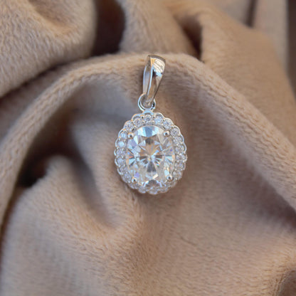 Solitaire Moissanite Statement Halo Pendant, 925 Sterling Silver Pendant, Oval Cut Pendant, Ready to Ship New Arrival Jewelry, Gift for Her