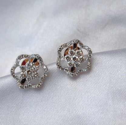 Floral Shape Gold Diamond Jewelry Set, 18k Rose Gold Chain Pendant with Stud Earrings, Real Diamond Bridal Jewelry Set for Wedding Gift