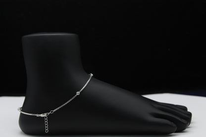 925 Sterling Silver Minimalist Anklets, Designer Moissanite Silver Jewelry, Prong Setting Moissanite Anklet, Anniversary Gift for Wife