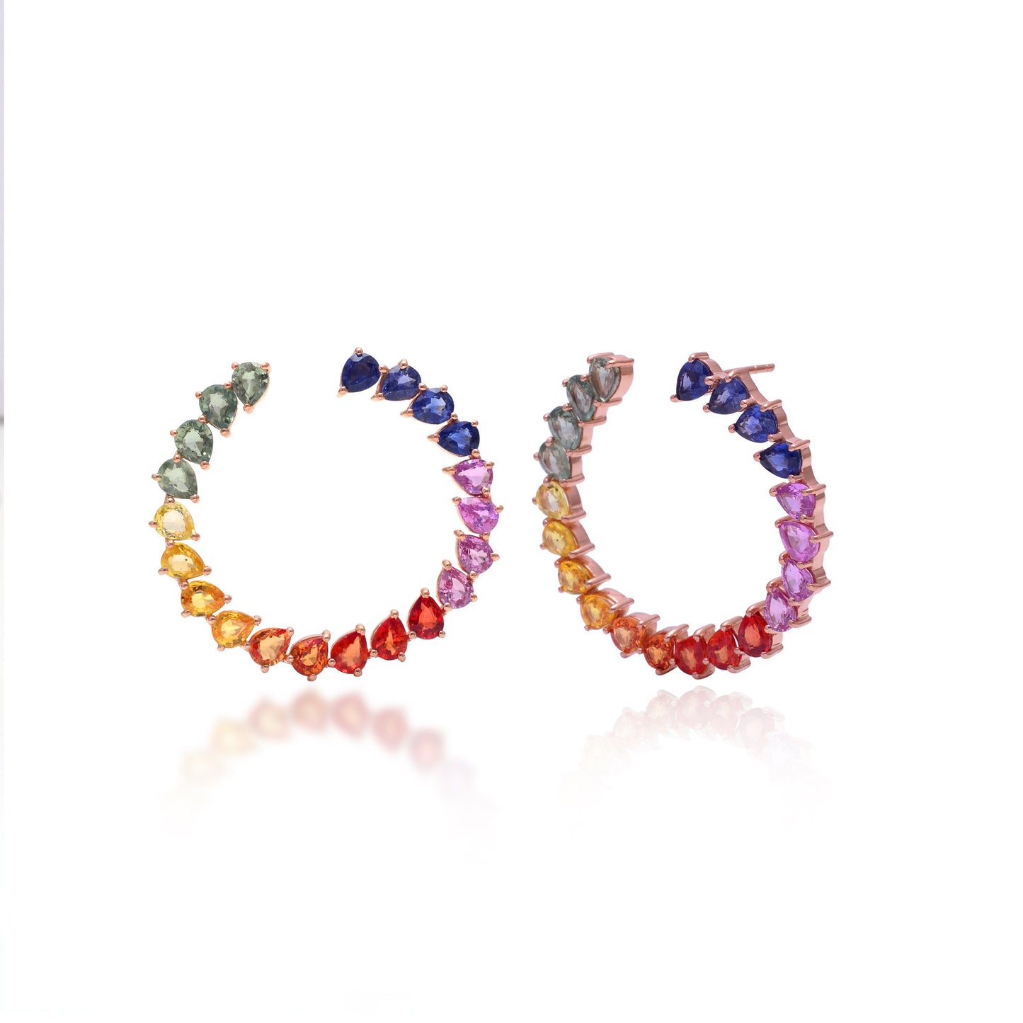 Rainbow Sapphire Big Hoops Earrings, Huggie Earrings, 14K Gold Earrings for Bride, Statement Gold Earrings, Multi Color Wedding Earrings