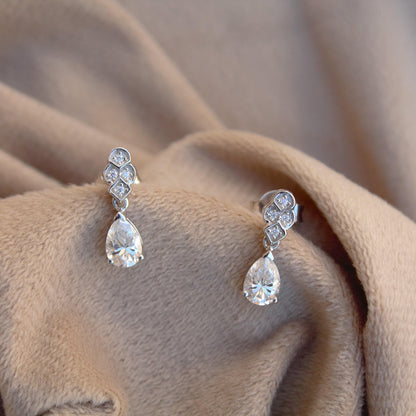 Pear Drop & Dangle Earrings, Moissanite Silver Earrings, Push Back Silver Earrings With 925 Stamped, Moissanite Lightweight Dangle Earrings