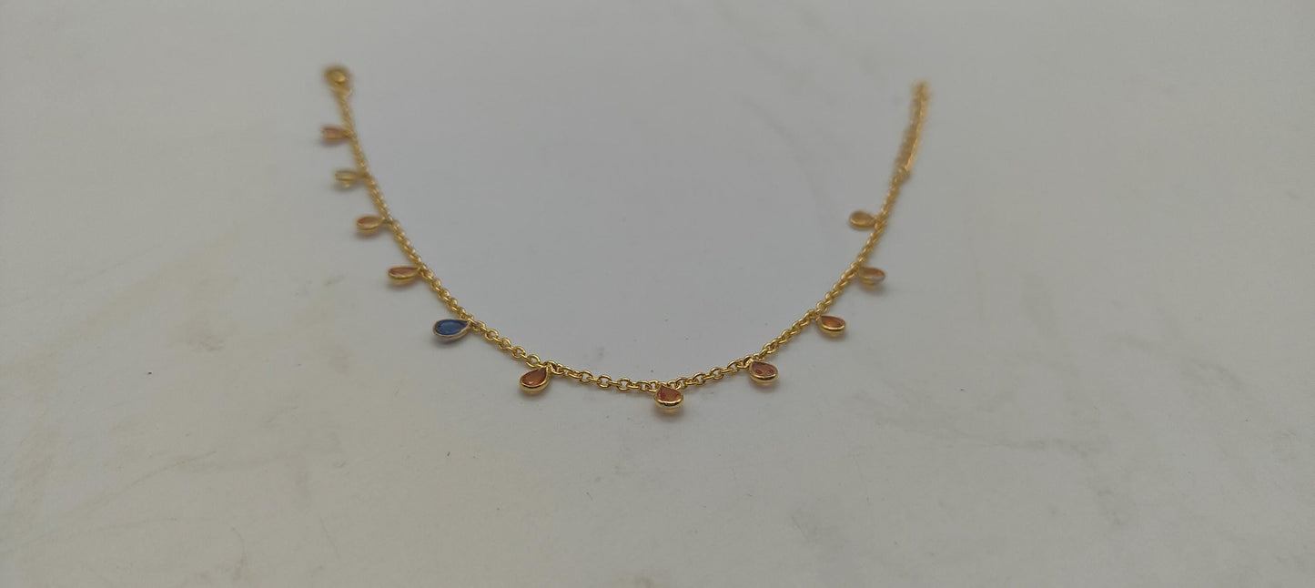 Multi Sapphire Charm Necklace, Rainbow Sapphire Jewelry, 925 Sterling Silver Necklace, Handmade Necklace for Bride, Minimalist Necklace