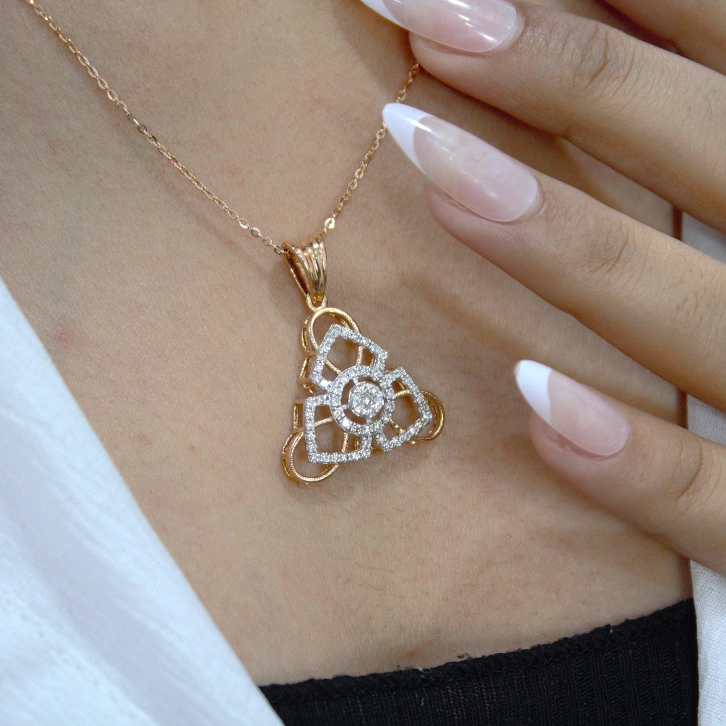 Rose Gold Diamond Jewelry Set, 18k Gold IGI Certified Diamond Pendant Earrings Set, Chain Pendant Necklace with Stud Earrings, Diamond Gift