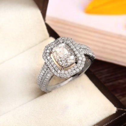 Lab Grown Diamond Ring, Victorian Engagement Ring, 10k-14k-18k Solid Gold Ring, Cushion Ring, Double Cluster Ring, Christmas Ring for Women