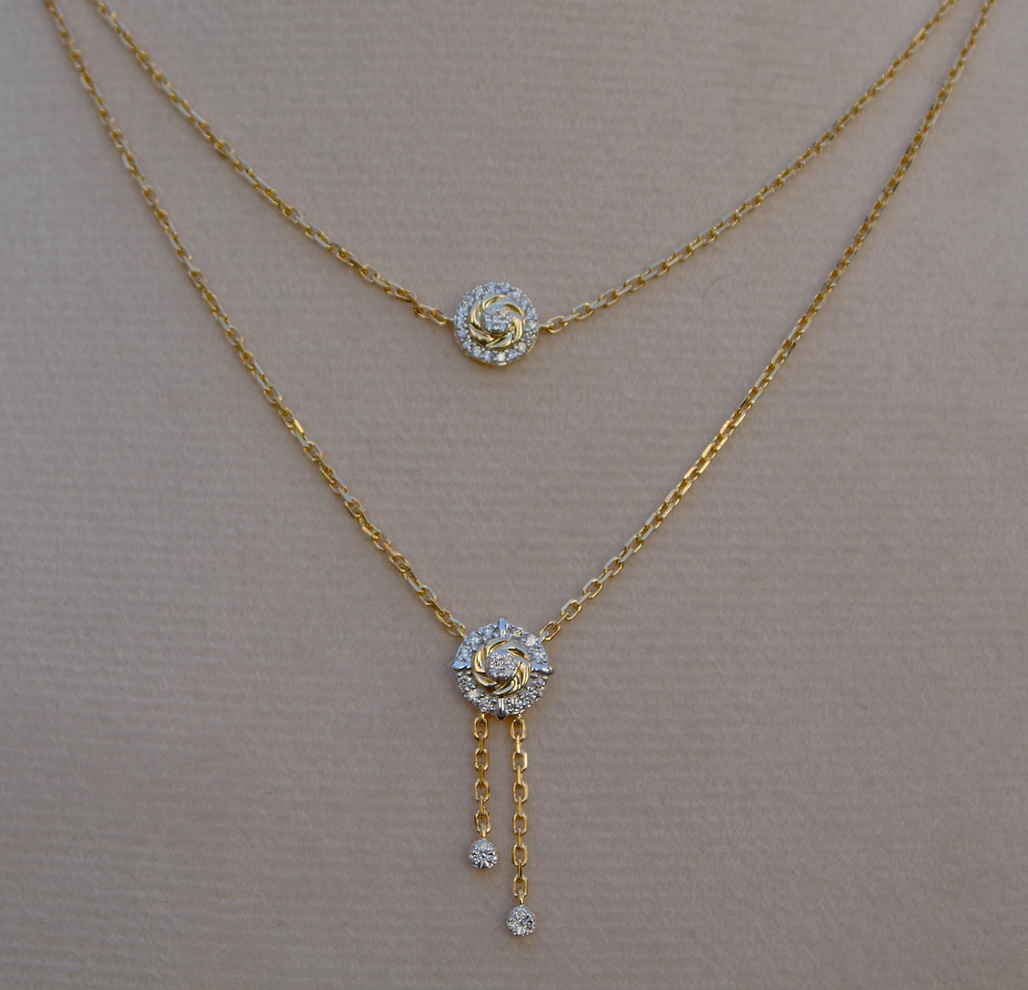 14k Solid Yellow Gold Double Layered Necklace, IGI Certified Gold Diamond Layering Necklace, 16 Inch Timeless Gold Necklace,Delicate Jewelry