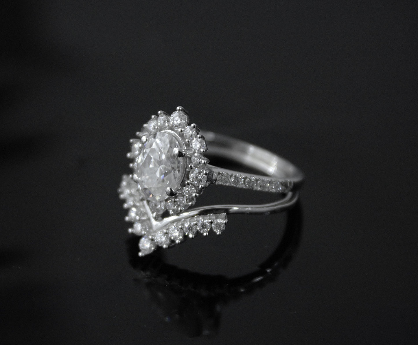 Moissanite Engagement Chevron Ring,925Sterling Silver Stackable Ring, Vintage Bridal Jewelry Set, Silver Stacking Ring, Art Deco Curved Ring