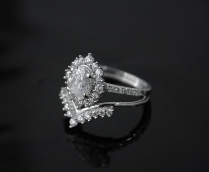 Moissanite Engagement Chevron Ring,925Sterling Silver Stackable Ring, Vintage Bridal Jewelry Set, Silver Stacking Ring, Art Deco Curved Ring