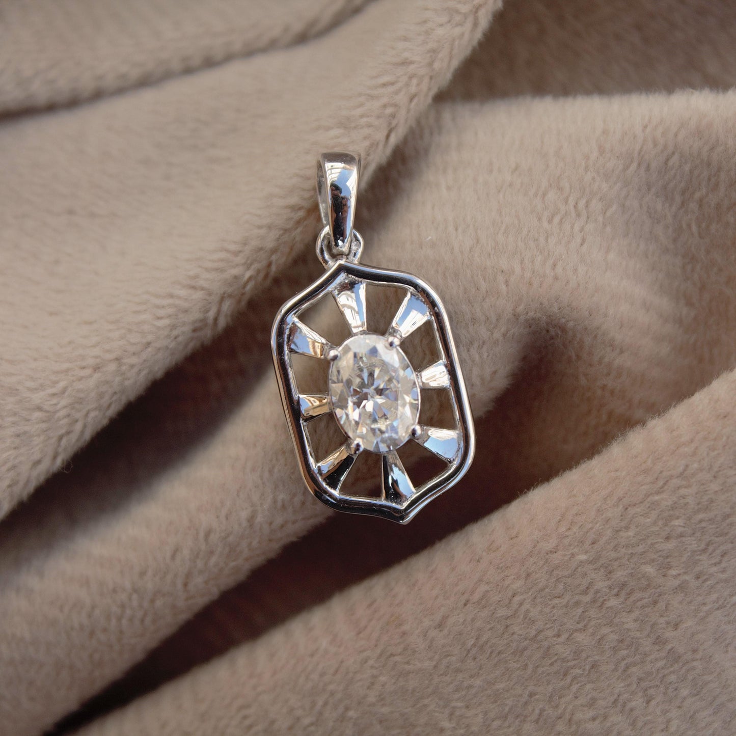 Vintage Style Moissanite Silver Pendant, 925 Sterling Silver Designer Pendant, Oval Cut Stone Pendant Gift for Women, Silver Charm Pendant