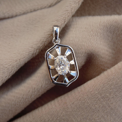 Vintage Style Moissanite Silver Pendant, 925 Sterling Silver Designer Pendant, Oval Cut Stone Pendant Gift for Women, Silver Charm Pendant