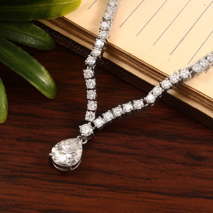 10k 14k 18k Solid Gold Moissanite Necklace, Moissanite Pear Drop Necklace, Victorian Moissanite Necklace, Perfect Wedding Gift for Bride