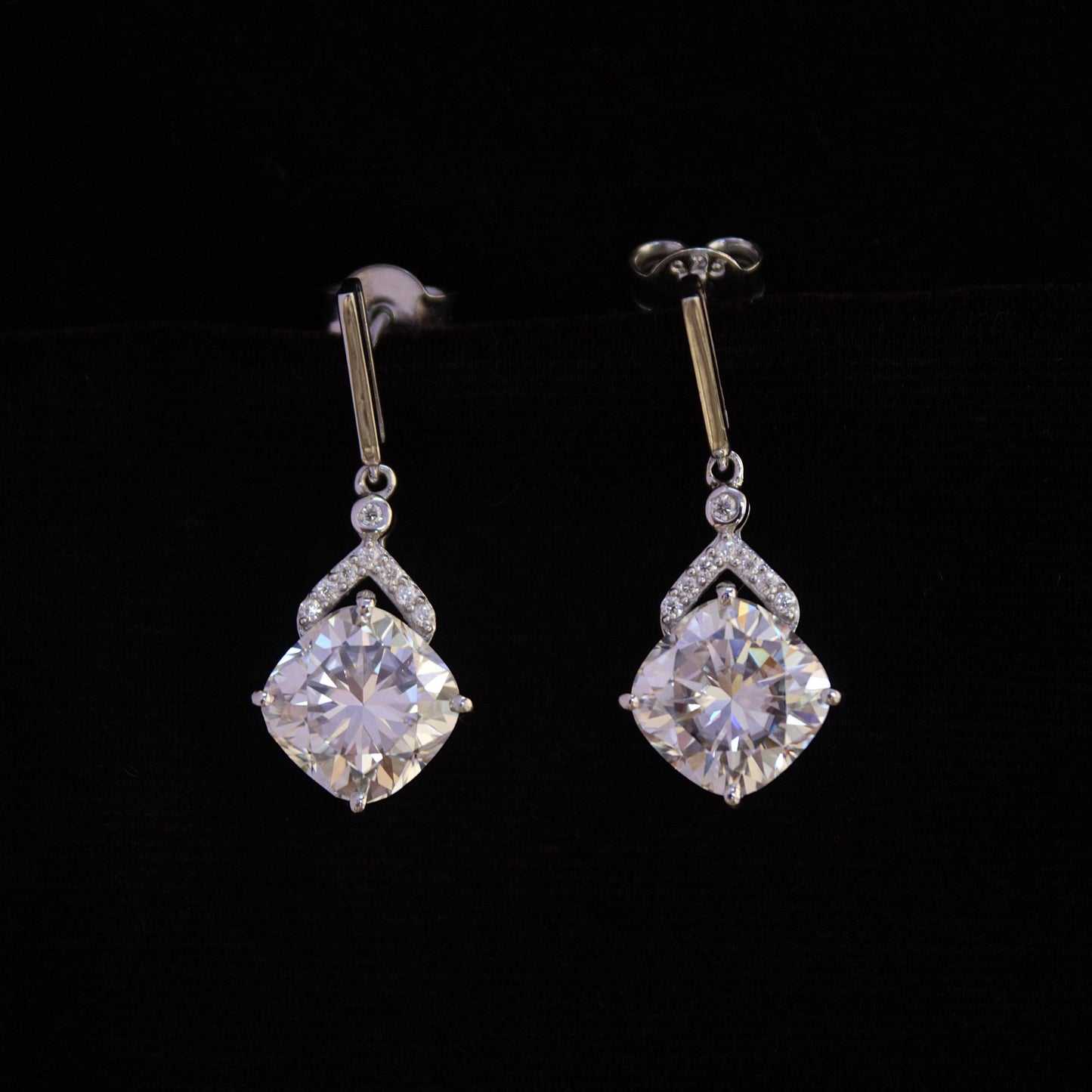 Cushion Cut Moissanite 925 Sterling Silver Earrings, Solitaire Dangle Earrings, Classic Moissanite Jewelry, Push Back Silver Earrings Gift