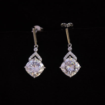 Cushion Cut Moissanite 925 Sterling Silver Earrings, Solitaire Dangle Earrings, Classic Moissanite Jewelry, Push Back Silver Earrings Gift