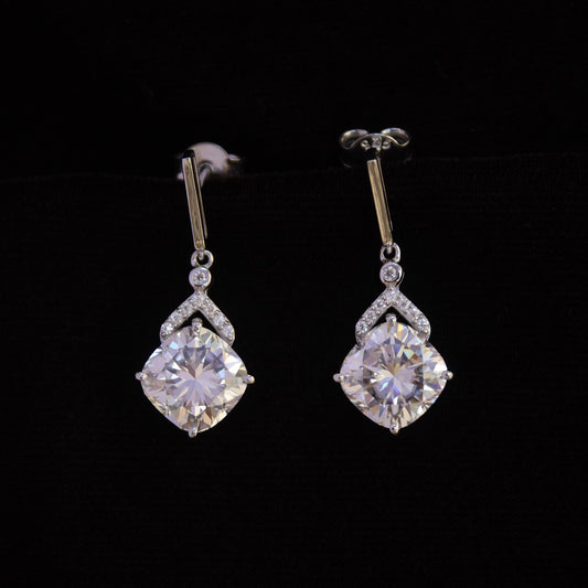Cushion Cut Moissanite 925 Sterling Silver Earrings, Solitaire Dangle Earrings, Classic Moissanite Jewelry, Push Back Silver Earrings Gift