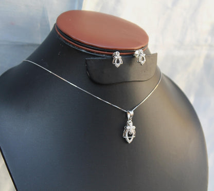 18K Gold Diamond Necklace Earrings Set, Solid Gold Jewelry Set, Statement Jewelry, Certified Diamond Pendant with Chain, Gold Stud Earrings