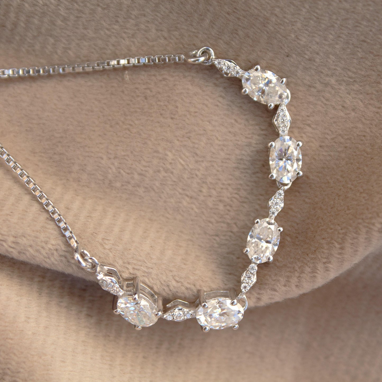 Solid 925 Sterling Silver Moissanite Bracelet, Adjustable Chain Bracelet for Women, Handmade Silver Moissanite Jewelry, Mothers Day Gift