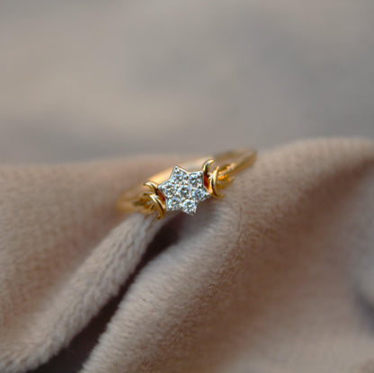 1.22 Gram 18K Solid Gold Ring, Natural Diamond Gold Jewelry, IGI Certified Diamond Jewelry, Half Cut Diamond Moon Ring For Special One