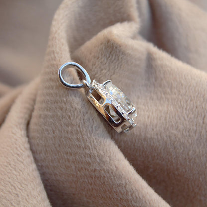 Teardrop Solitaire Halo Pendant in 925 Sterling Silver, Moissanite Silver Charm Pendant, Pear Shape Pendant, Minimalist Pendant for Women