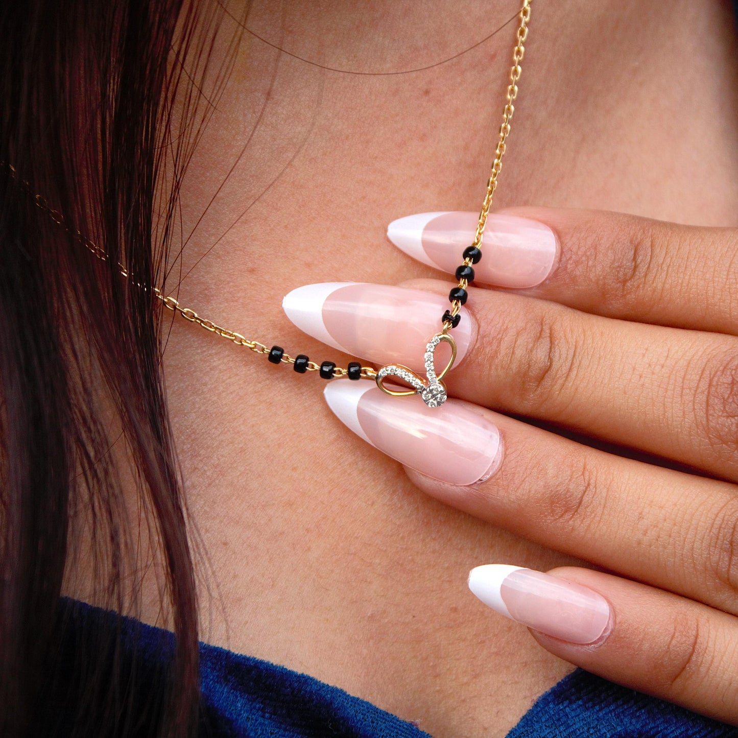 14K Solid Gold Mangalsutra, 0.07 Carat Natural Diamond Mangalsutra For Wedding, Designer Lightweight Diamond Mangalsutra, Minimalist Jewelry