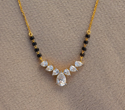 Moissanite & Black Beads Mangalsutra, Gold Chain Necklace, Handmade Beaded Jewelry, Indian Traditional Jewelry for Bride, Wedding Necklace