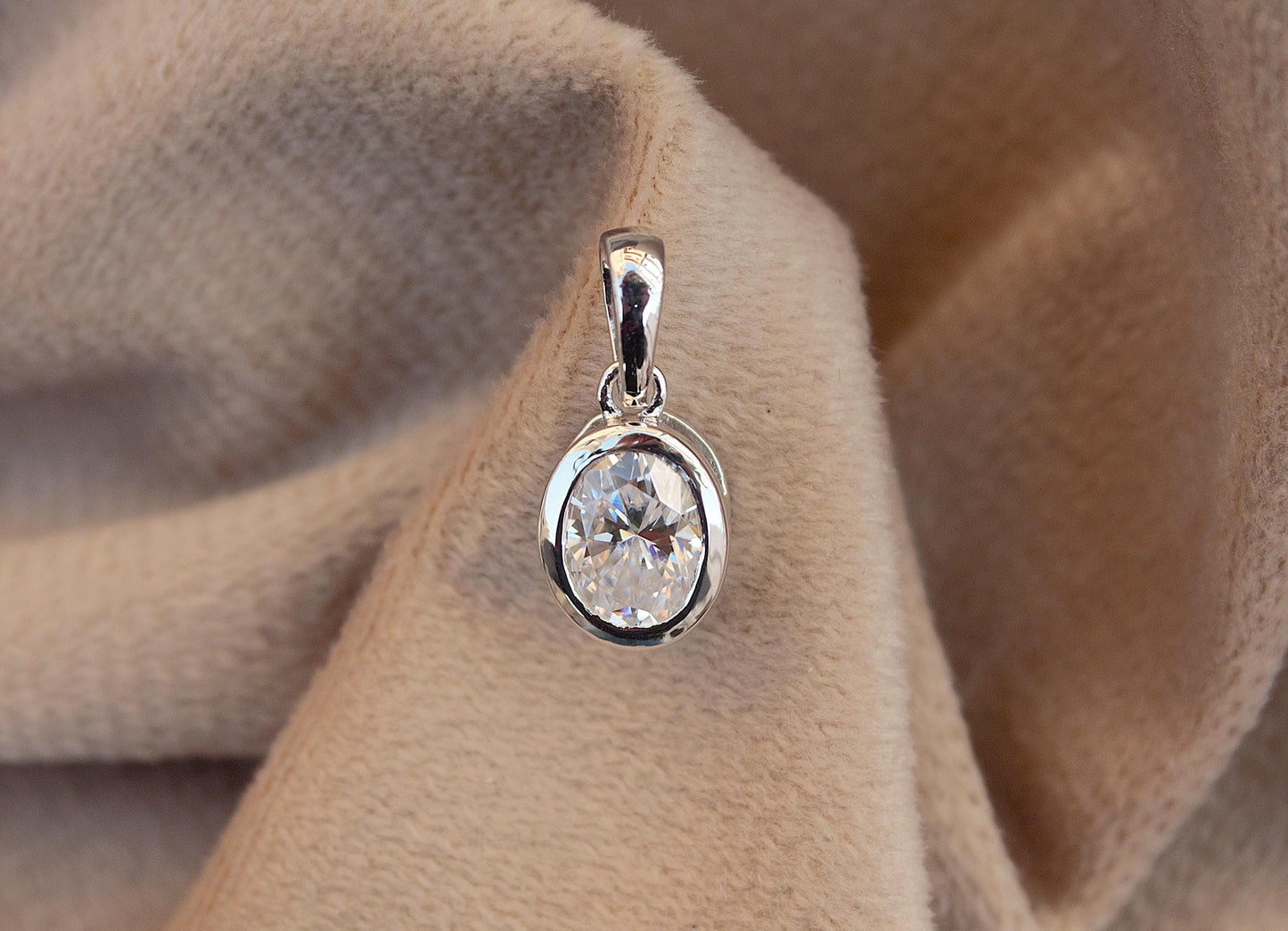 Tiny Moissanite Classic Single Stone Pendant, 925 Silver Oval Cut Pendant, Minimalist Travel Jewelry, Solitaire Moissanite Jewelry for Girls