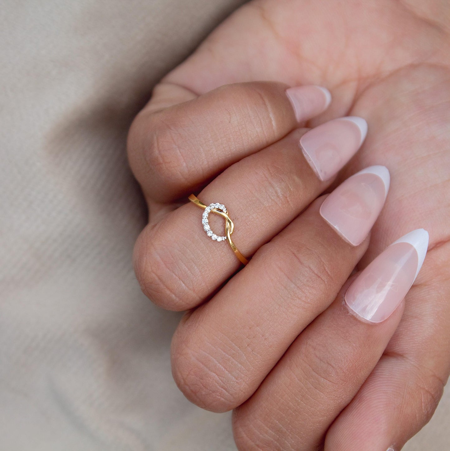 Natural Diamond Gold Knot Ring, Elegant Gold Ring, H - I Color With SI Clarity Natural Diamonds Stacking Ring, Propose Ring for Her