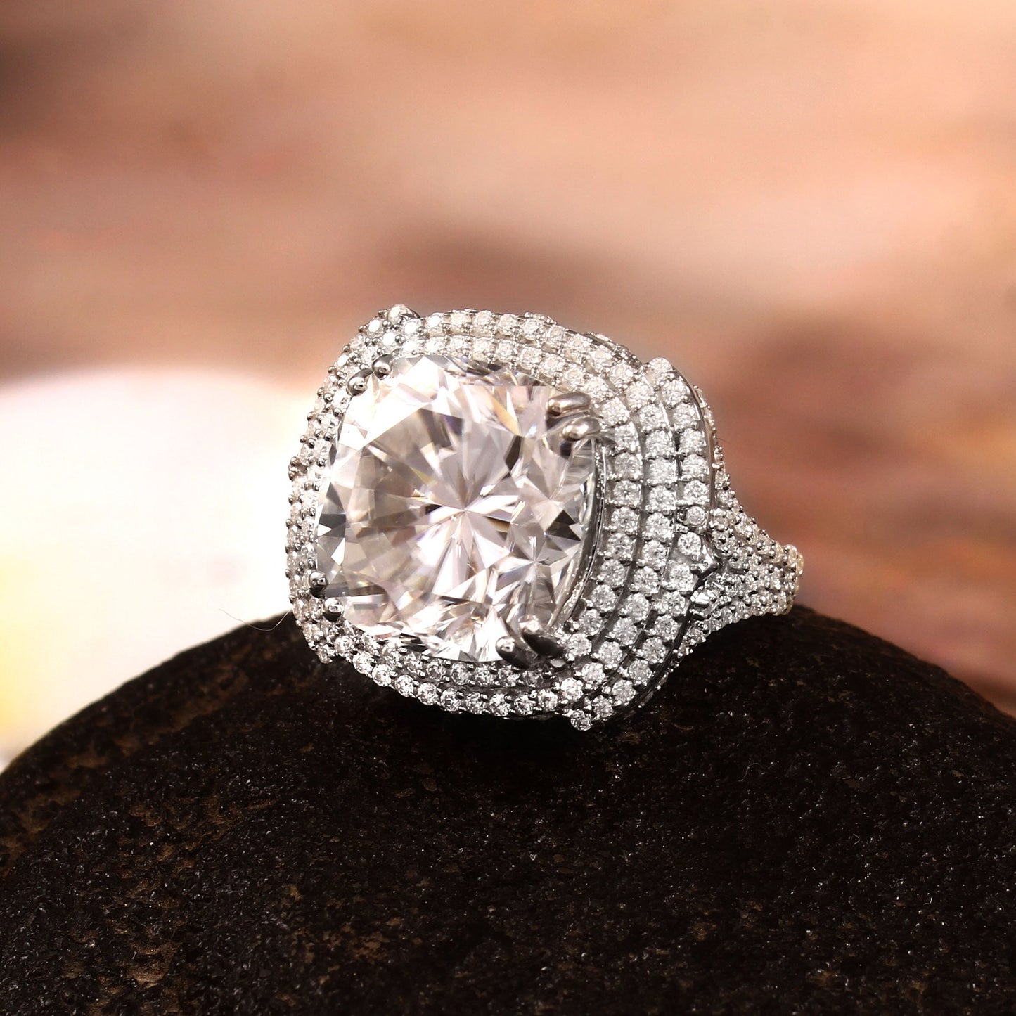 IGI Certification Available, CVD Lab Grown Diamond Ring, Classic 4 Prong Solitaire Ring, Cushion Cut Ring, Designer Halo Ring for Women