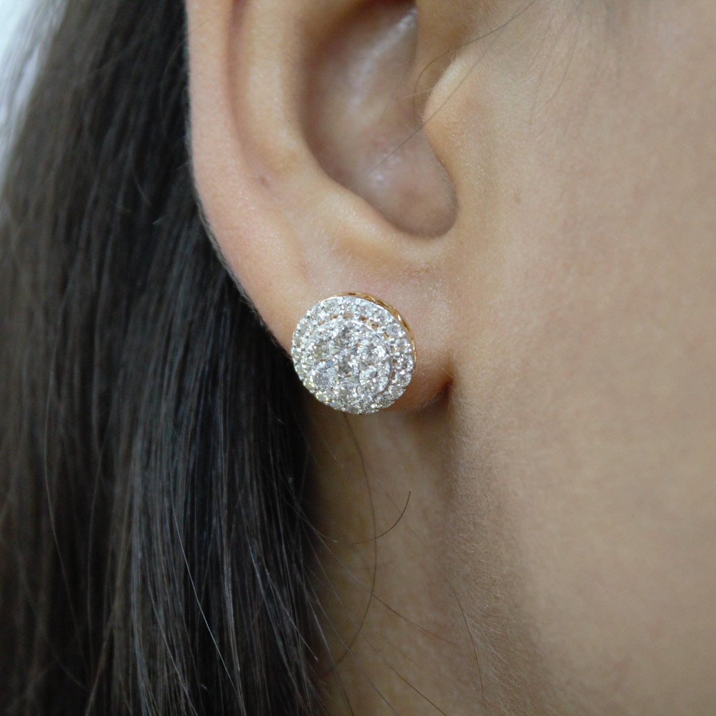 Gold Solitaire Halo Pendant Earrings Set, Real Diamond Jewelry Bridal Set, Round Shape Jewelry,18k Yellow Gold Necklace Earrings Set for Her