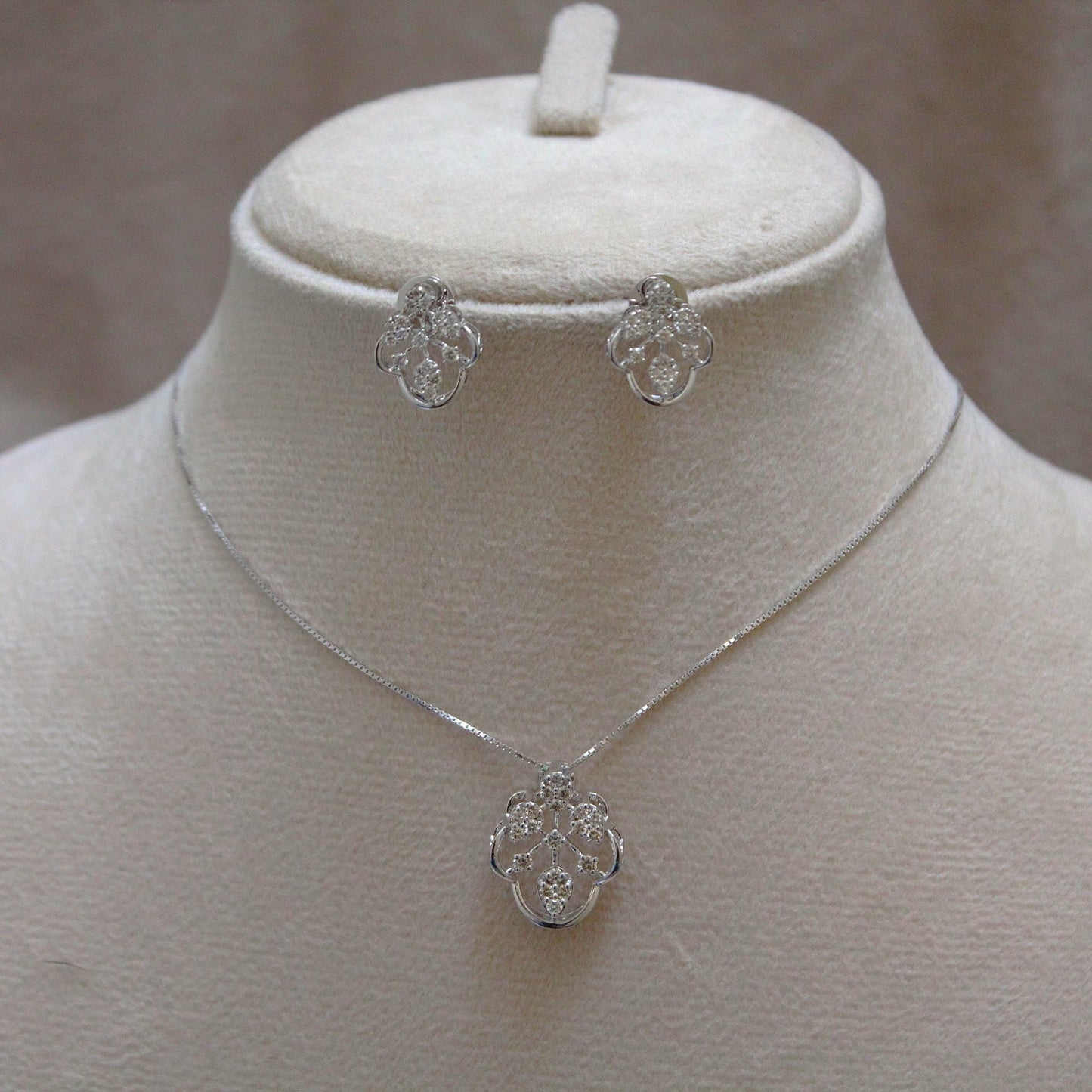 Natural Diamond Jewelry Set in Solid 18k Gold, Designer Pendant Necklace with Stud Earrings, IGI Certified Jewelry, White Gold Jewelry Gift