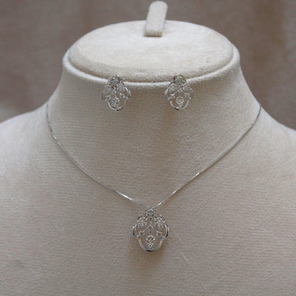 Natural Diamond Jewelry Set in Solid 18k Gold, Designer Pendant Necklace with Stud Earrings, IGI Certified Jewelry, White Gold Jewelry Gift