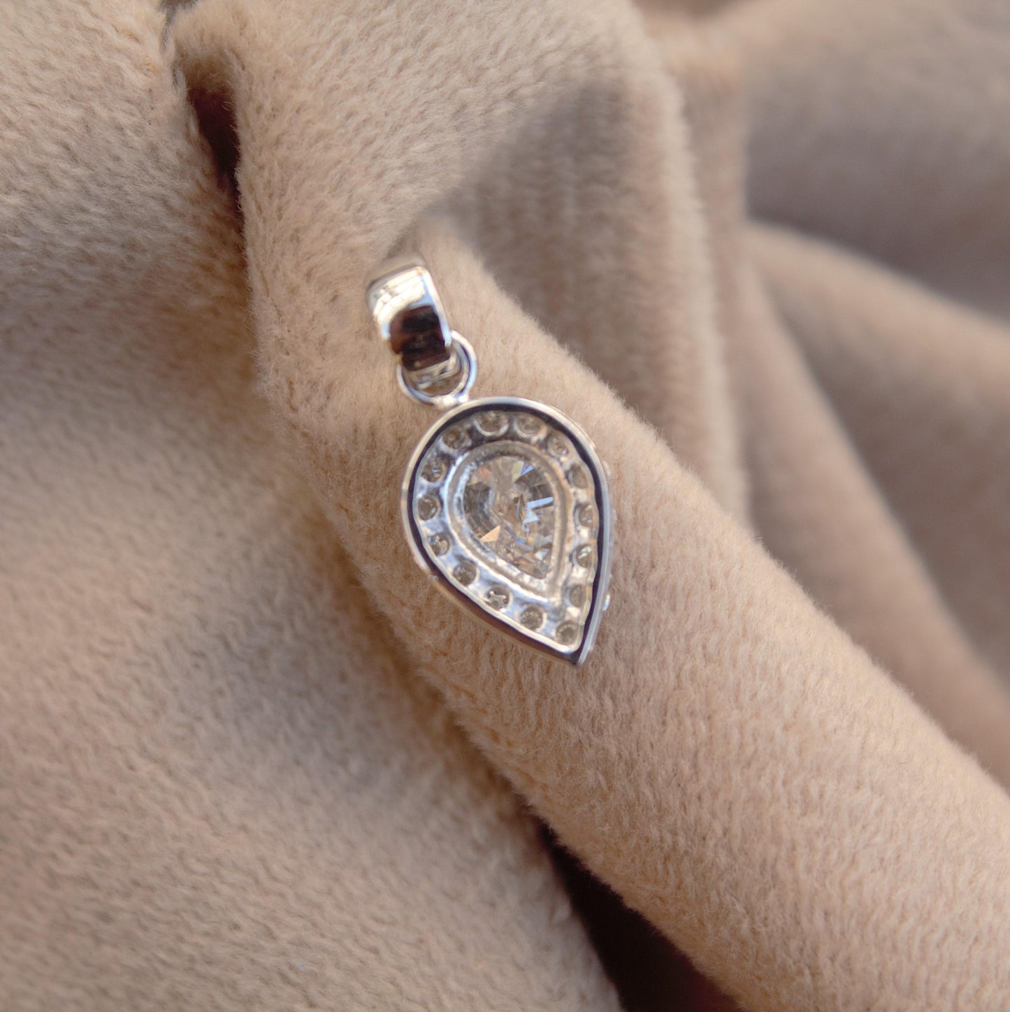 Solitaire Halo Pendant in 925 Sterling Silver, Pear Cut Moissanite Charm Pendant, Dainty Silver Pendant for Chain, Minimalist Jewelry Gift