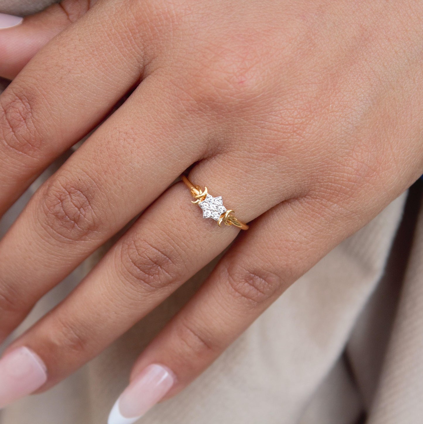 1.22 Gram 18K Solid Gold Ring, Natural Diamond Gold Jewelry, IGI Certified Diamond Jewelry, Half Cut Diamond Moon Ring For Special One