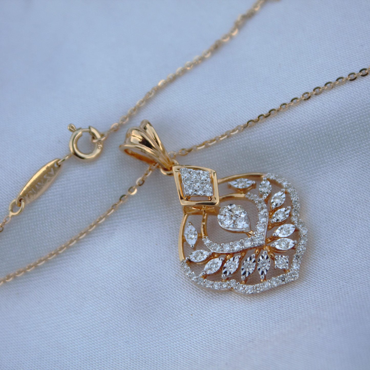 Solid 18K Yellow Gold Diamond Jewelry Set, Designer Gold Stud Earrings and Chain Pendant Set, Wedding Bridal Gold Jewelry Set, Perfect Gift