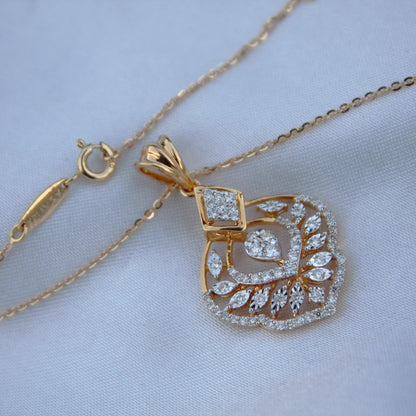 Solid 18K Yellow Gold Diamond Jewelry Set, Designer Gold Stud Earrings and Chain Pendant Set, Wedding Bridal Gold Jewelry Set, Perfect Gift