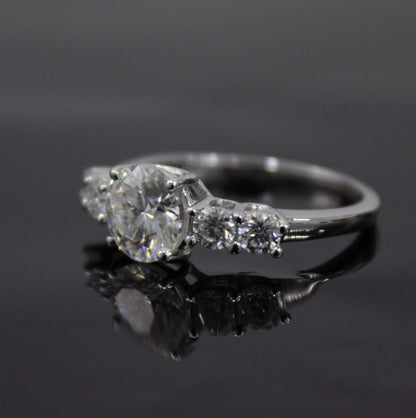 Round Cut Moissanite Ring in 925 Sterling Silver, Solitaire Silver Ring, Stackable Propose Ring, Engagement Gift for Bride, Statement Ring