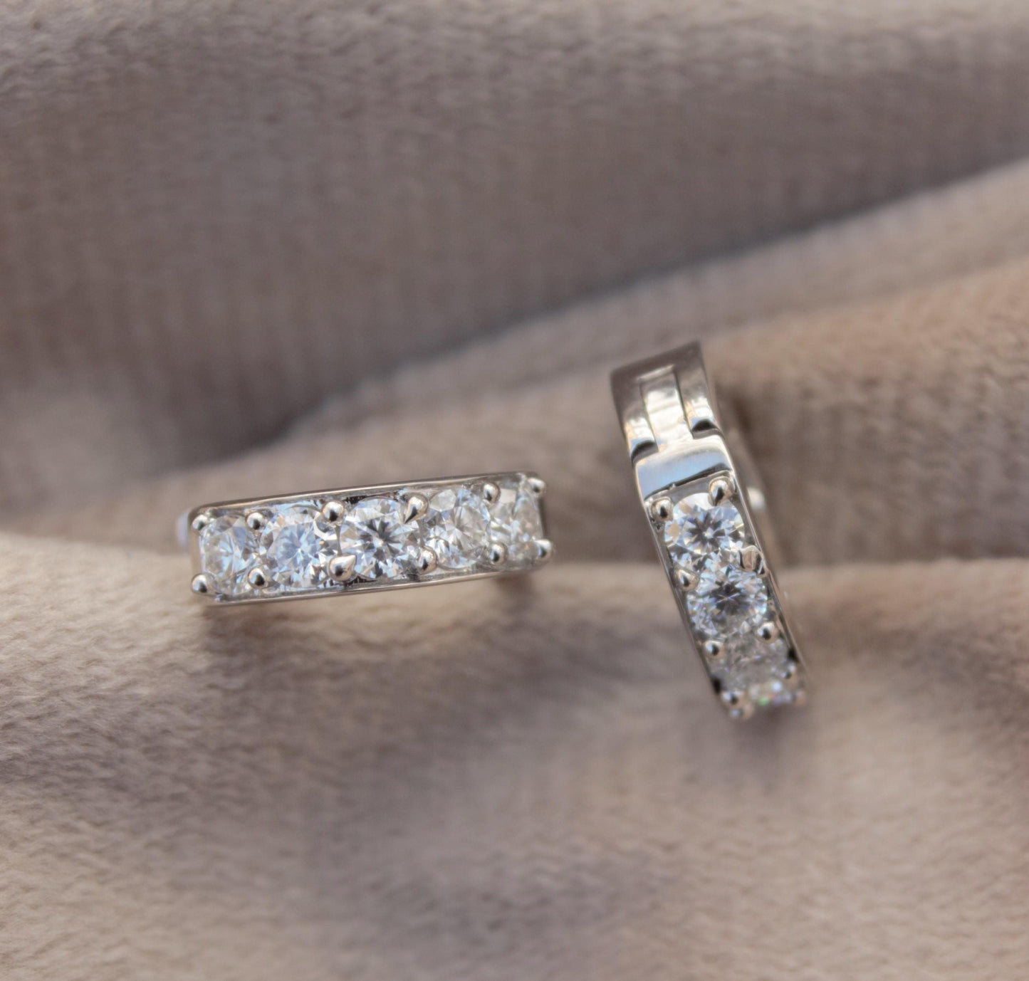 Hoop Silver Earrings with Moissanite Stone* 925 Sterling Silver Huggie Earrings* Genuine Handmade Jewelry* Moissanite Huggie Hoop Earrings