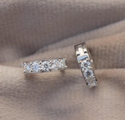 Hoop Silver Earrings with Moissanite Stone* 925 Sterling Silver Huggie Earrings* Genuine Handmade Jewelry* Moissanite Huggie Hoop Earrings